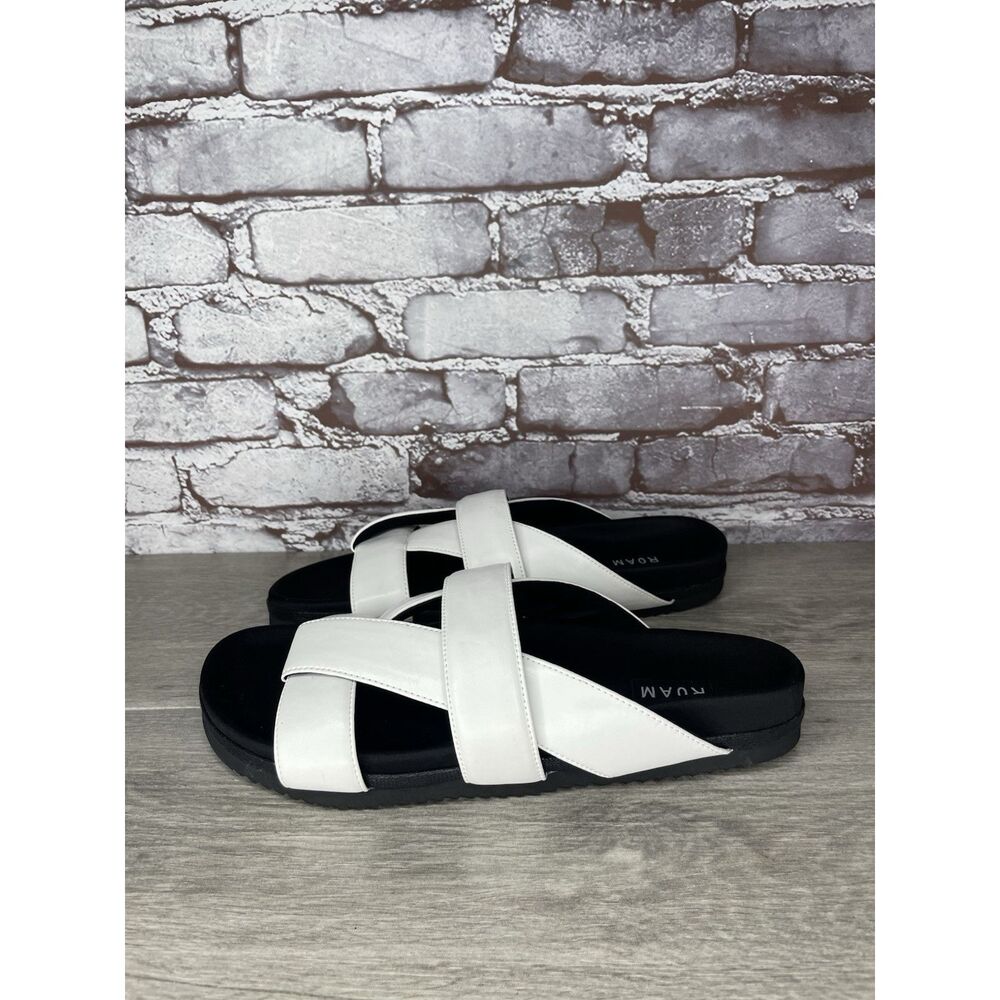 Roam White Leather Ribbon Open Toe Straps Slides Sandals Women Sz 41EU/10.5M US